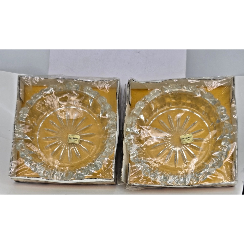 NOS Vintage MCM Set Of 2 Luminarc Cendrier Prisme Glass Ashtrays France 1970s